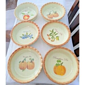 Nantucket Ceramic Mini Pie Pans Set of 6 Apple Pumpkin Pecan Blueberry Dish